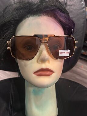 True Religion Gold Frame Sunglasses with Brown Lenses unisex